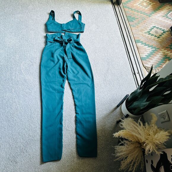 LIPINSKAYA BRAND Teal High Waist Pant and Crop Top Set, Size L - Picture 3 of 14